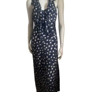 Vintage Blue and White Plunge Sundress Maxi